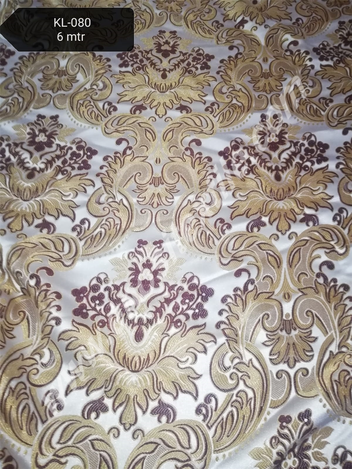 KL-080 WHITE GOLD BURGUNDY Brocade Fabrics